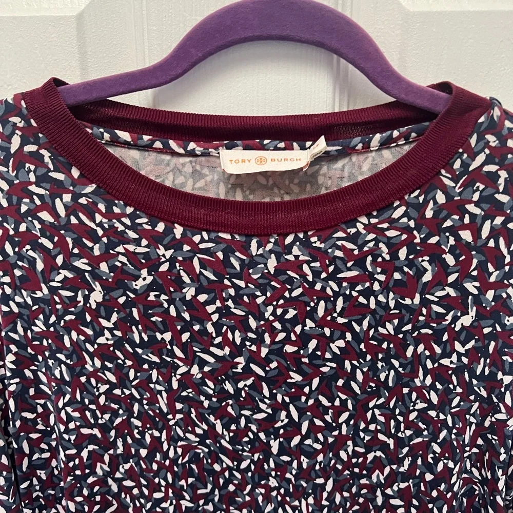Tory Burch Silk Dress Multicolor Patterned Long Sleeve Midi Size Small Petite